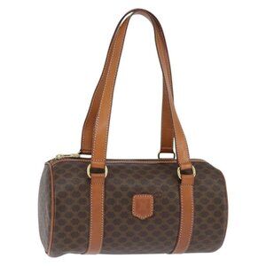 Authentic CELINE Macadam Canvas Shoulder Bag PVC Leather Brown Gold